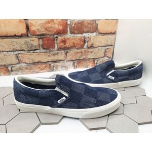 Vans Classic Slip-On Woven Indigo Checkerboard Denim Blue Men Sz 13 Levi Style